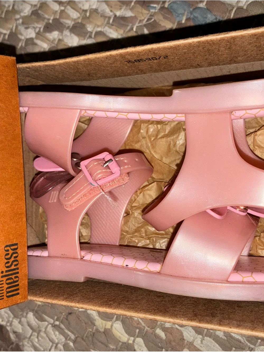 Mini Melissa Pink Butterfly Jelly Sandals with Gold Accent